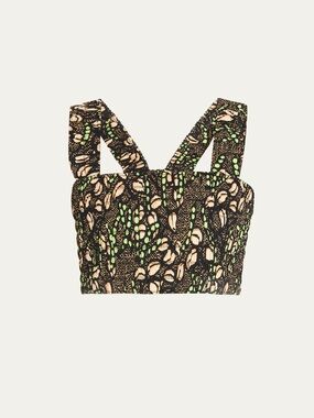 A.L.C. Printed Cropped Tank Top in Black, Green & Cream